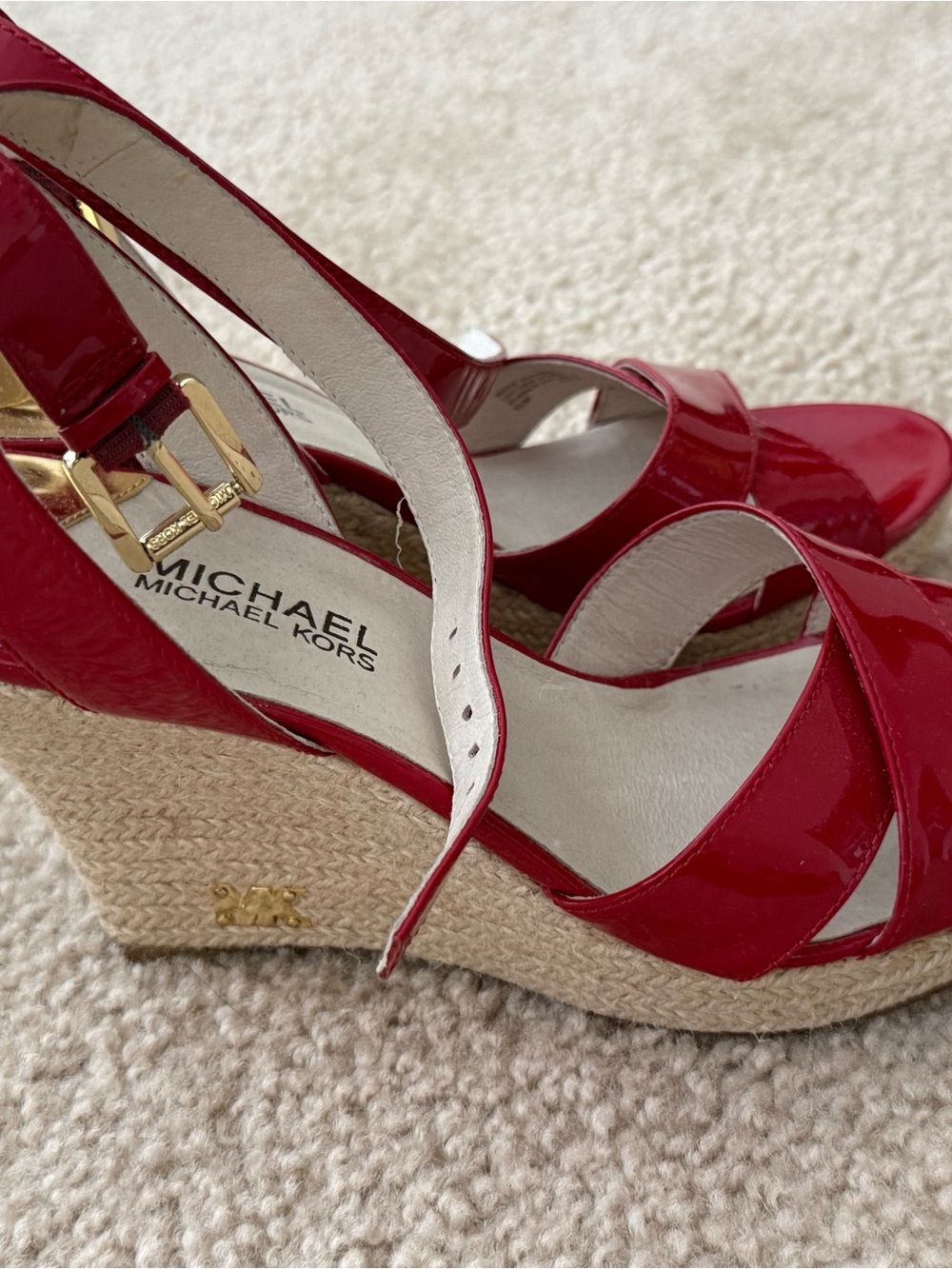 Michael Kors Red Patent Espadrille Wedge Sandals